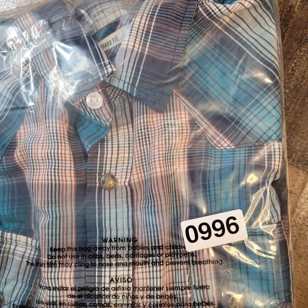 LEVIS Mens‎ Standard Fit Plaid Long Sleeve Snap Button Western Shirt Blue Large
